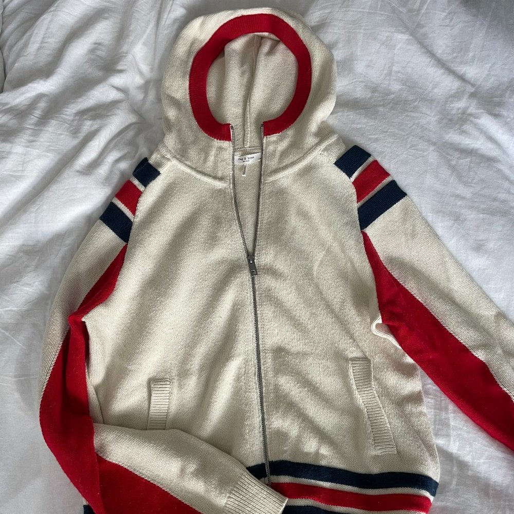 Rag & Bone - Julee Zip-Up Striped Sweater Hoodie Size Large
